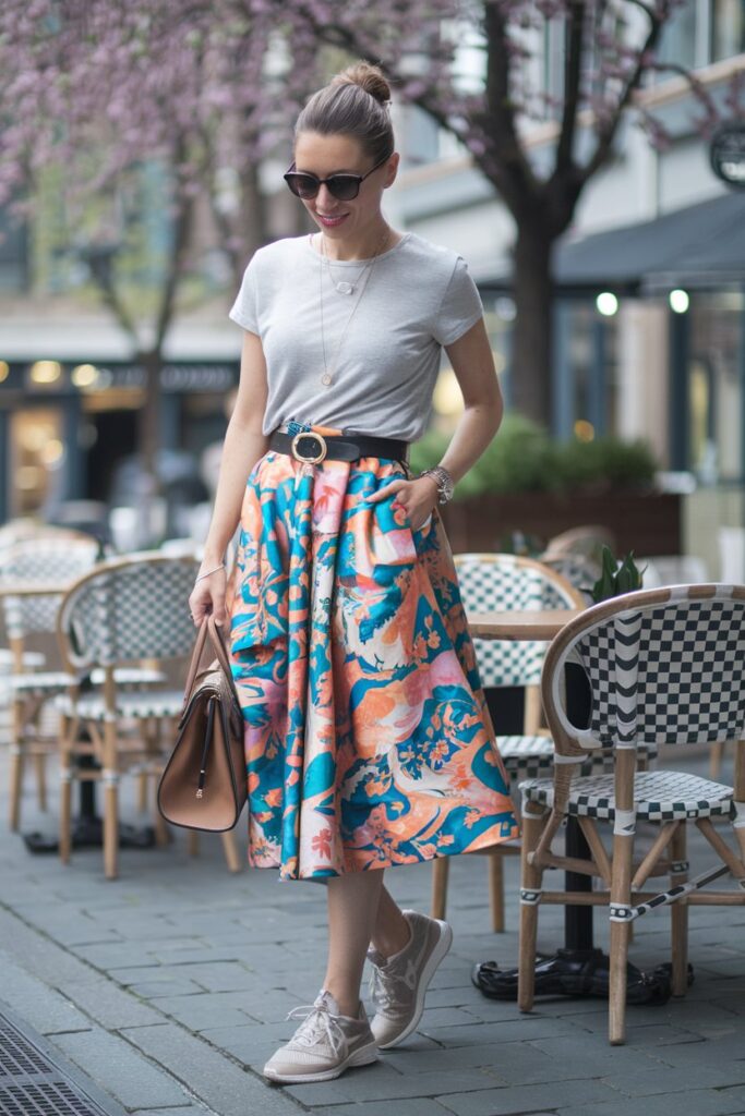  Printed Skirt with Basic Tee