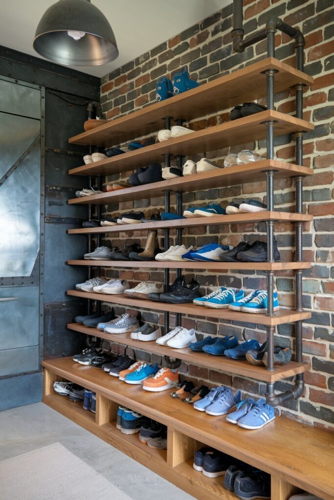 Industrial Pipe Shoe Rack