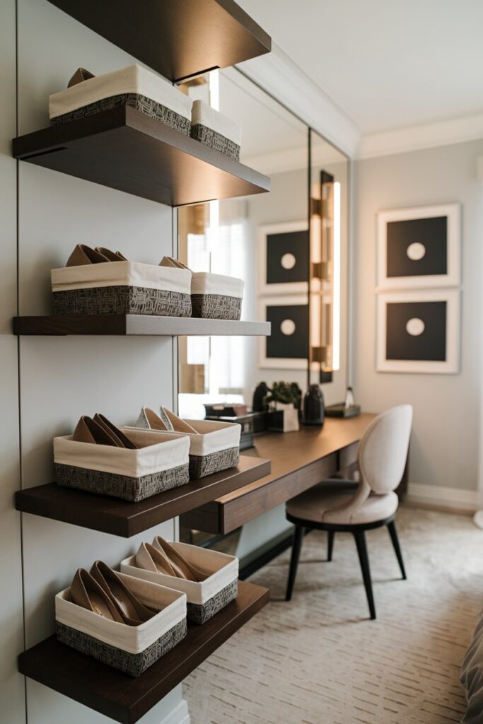 Floating Shelves with Small Baskets