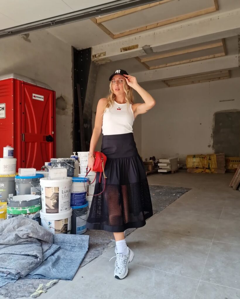 Chic Contrast: Sporty Tank + Mesh Skirt Combo