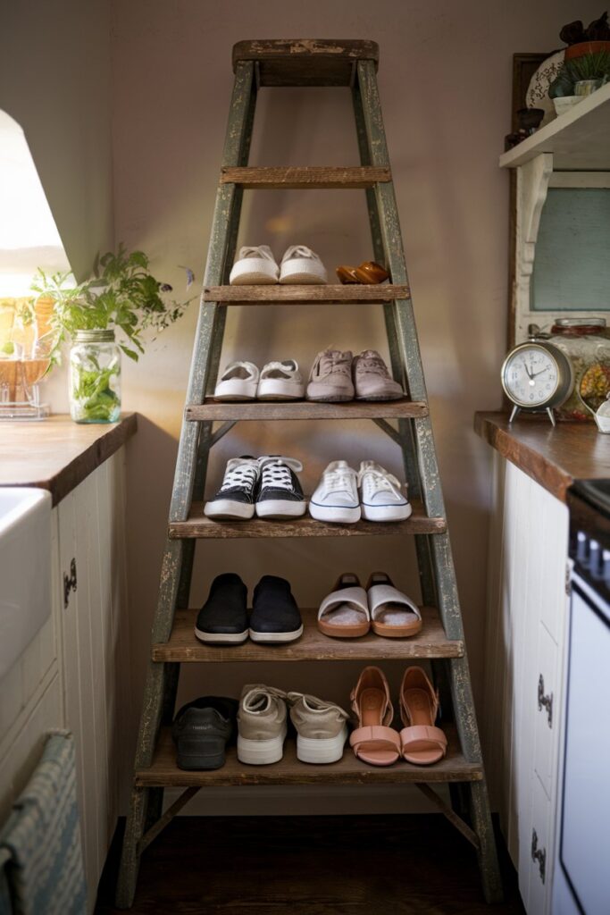 Vintage Ladder Display shoe storage