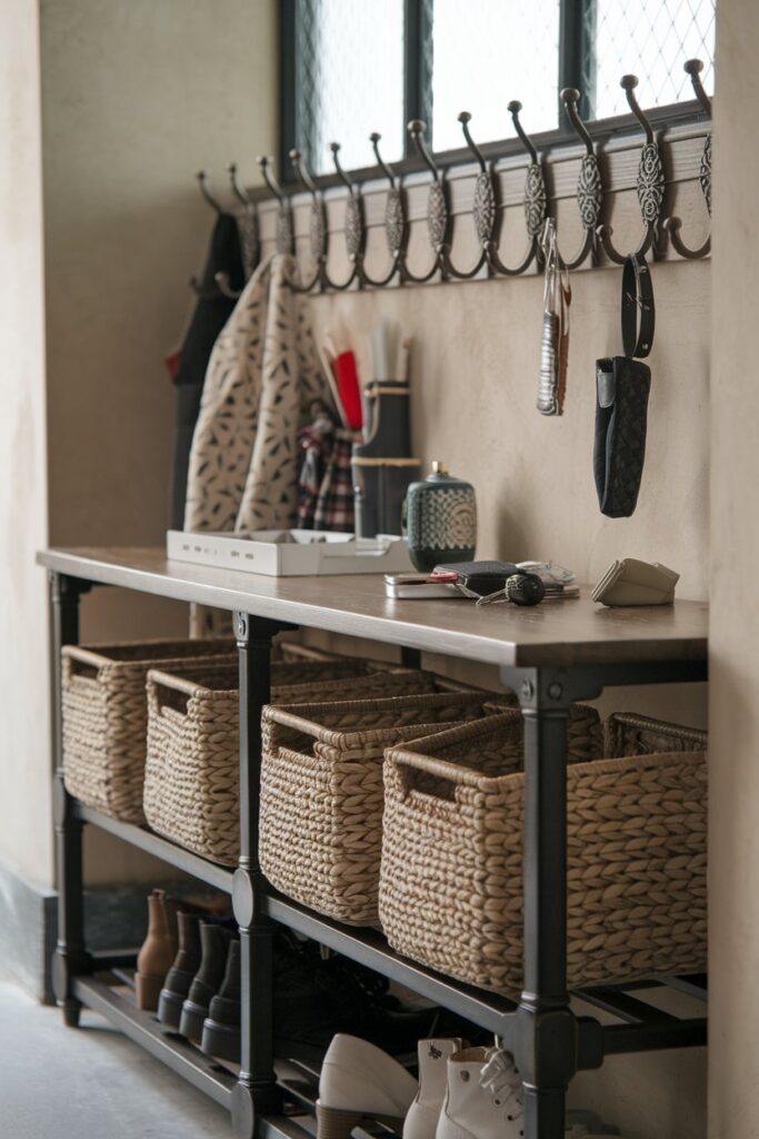 Hallway Console Table with Coat and Shoe Storage