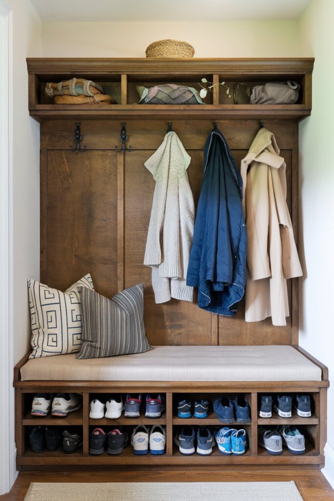 Entryway Bench with Coat and Shoe Storage