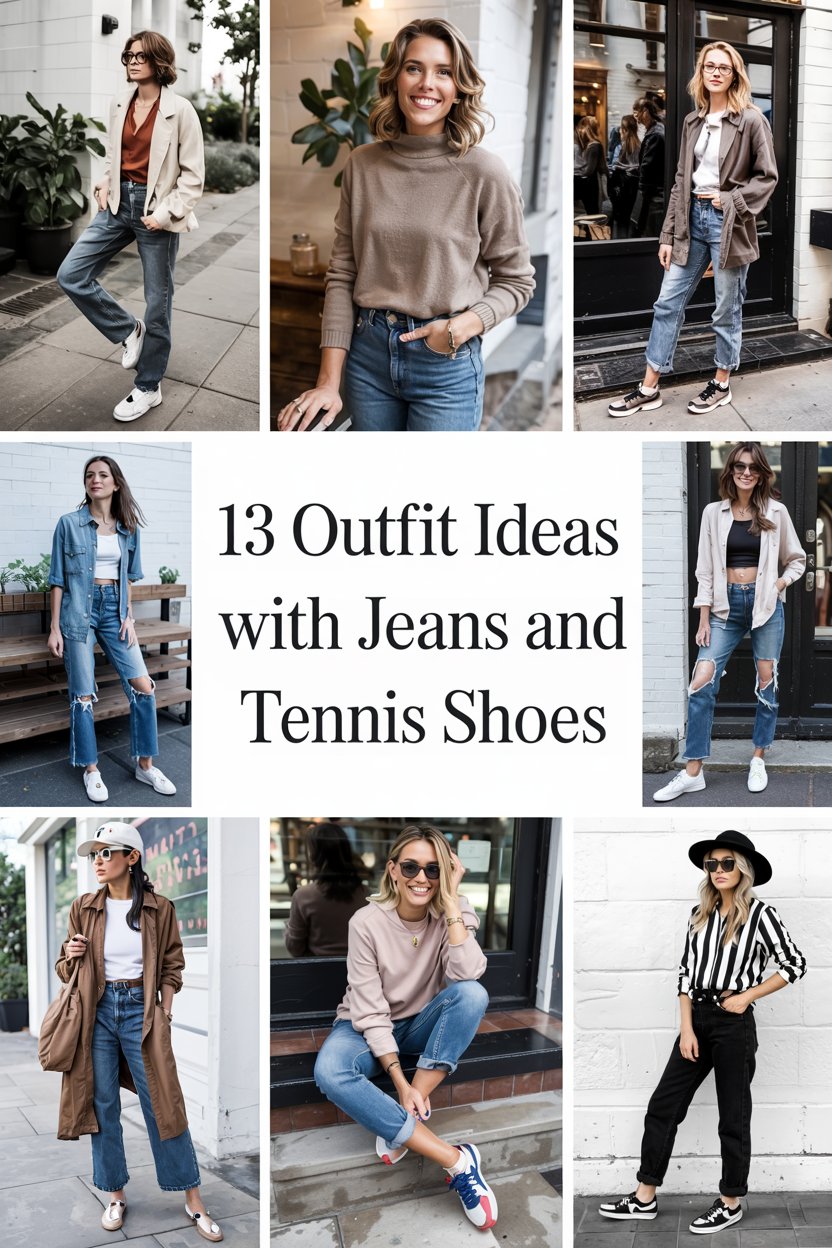13 Casual Outfit Ideas with Jeans and Tennis Shoes for Women
