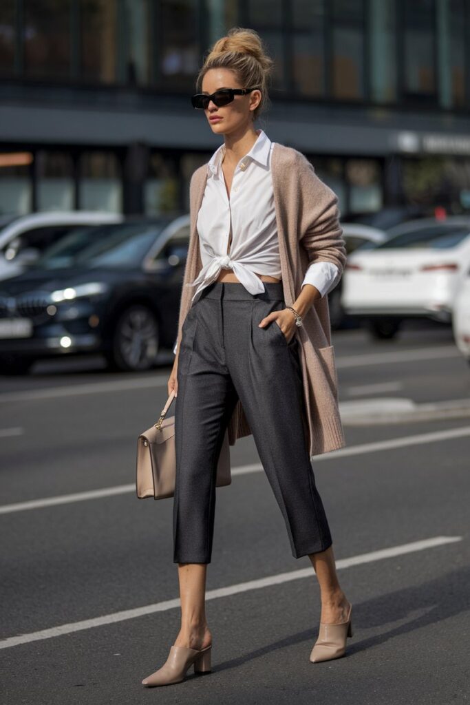 Trendy Mules with Wide-Leg Capris