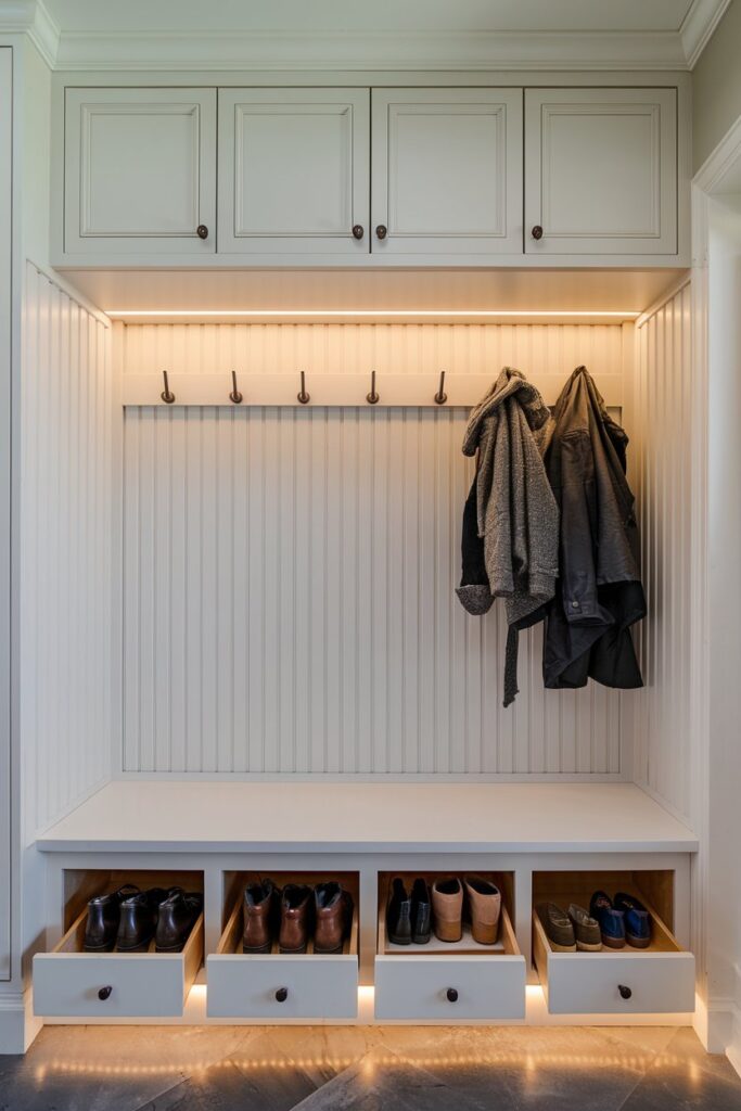 Built-In Shoe Rack with Entryway Paneling