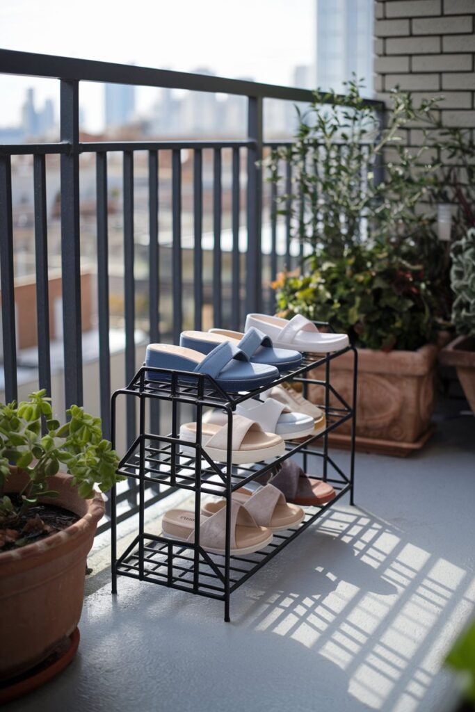 Rust-Proof Metal Shoe Stand on Open Balcony