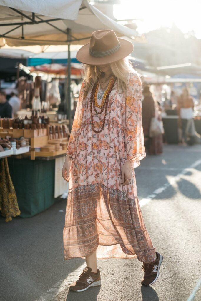 New Balance 550 sneakers in a sunlit outdoor market