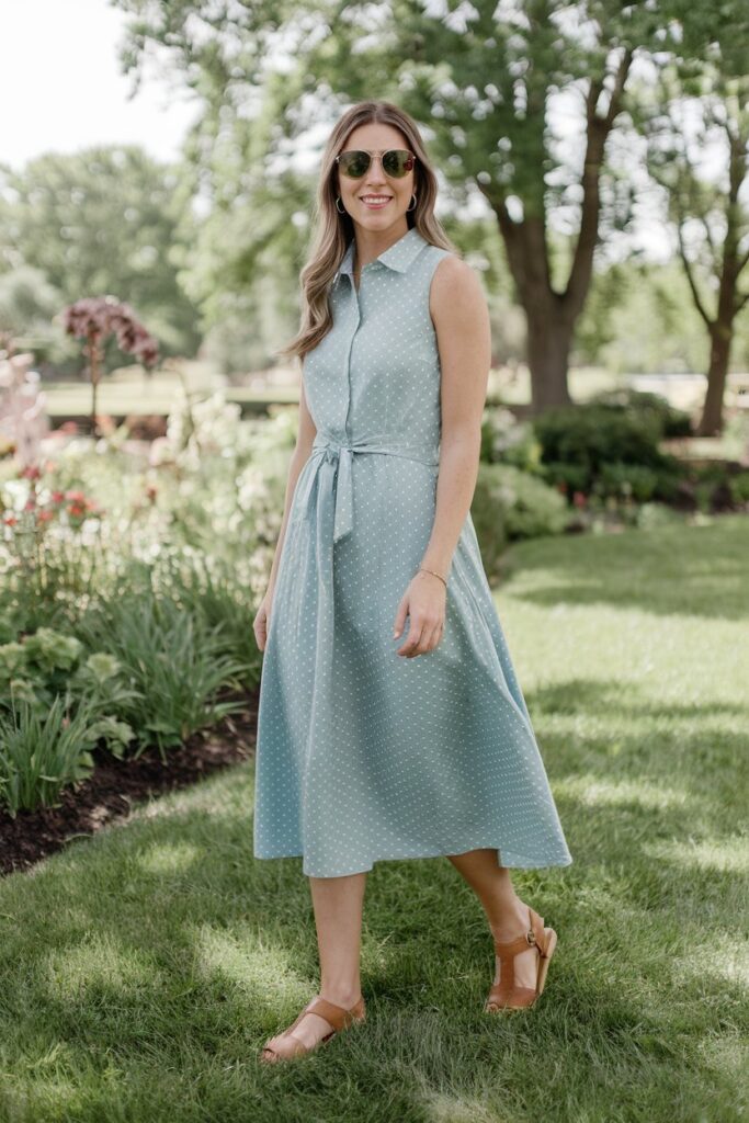 Flat Sandals with Shirt Dress