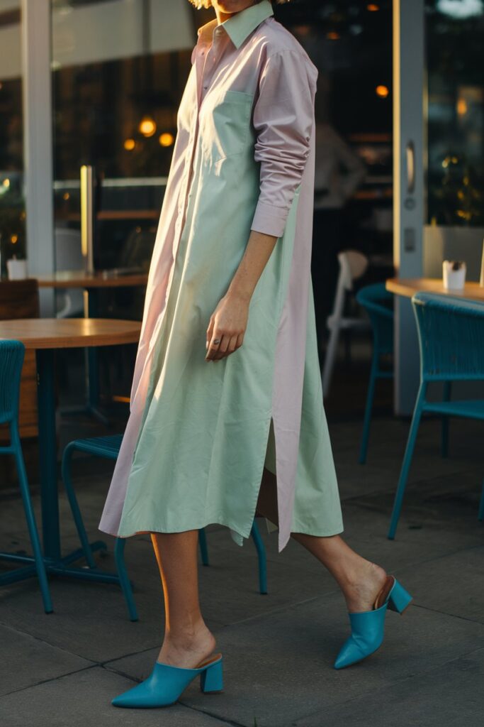 Heeled Mules with Shirt Dress