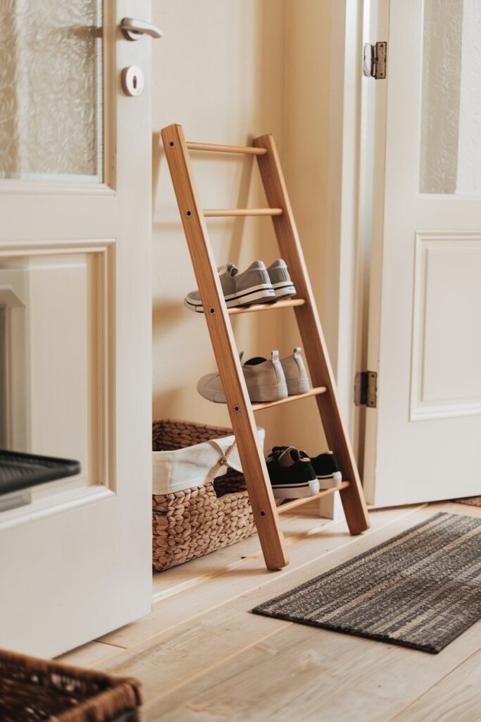 Ladder-Style Rack Leaning by Entry Door