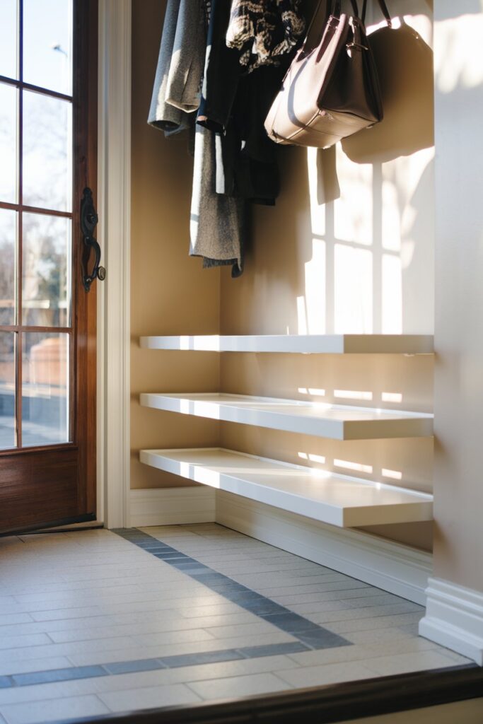  Floating Shelves Under Entry Door Coat Hooks