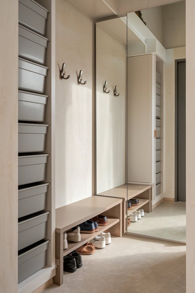 Slim Profile Shoe Bench for Narrow Hallways