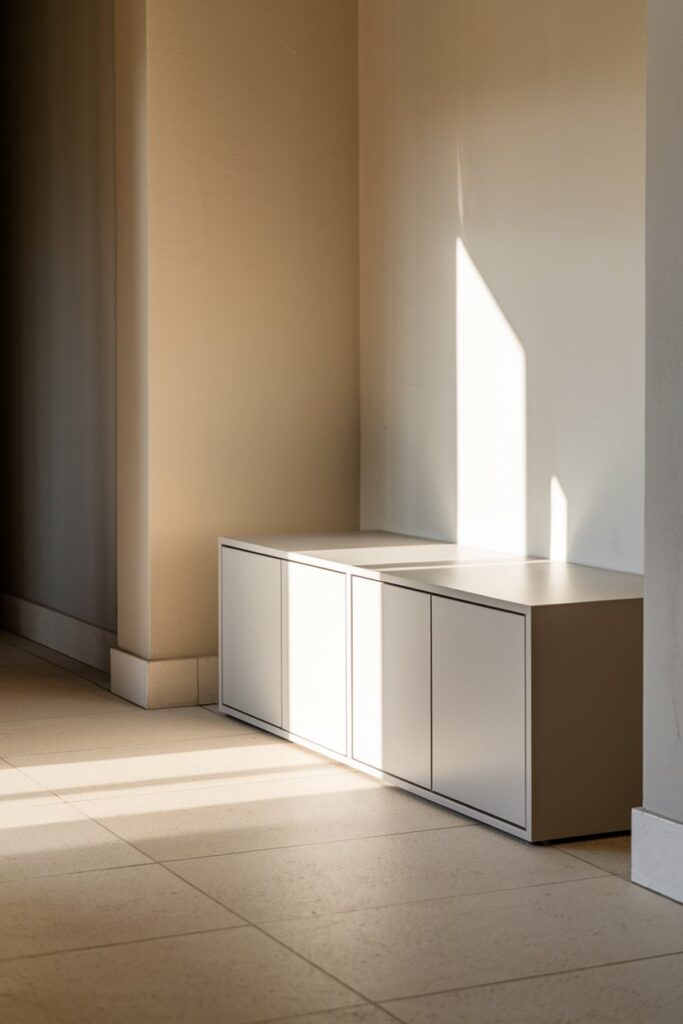 Modern Minimalist Shoe Bench with Closed Cabinets