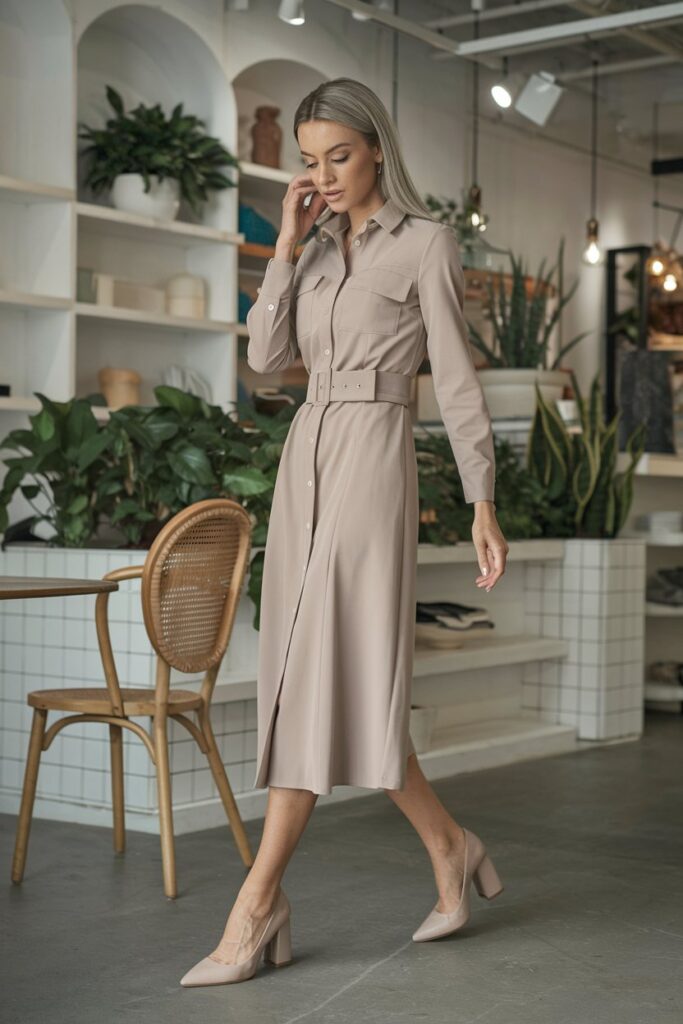 Block Heels with Shirt Dress