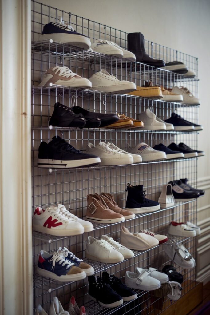 Wire Grid Shoe Display Near Doorframe