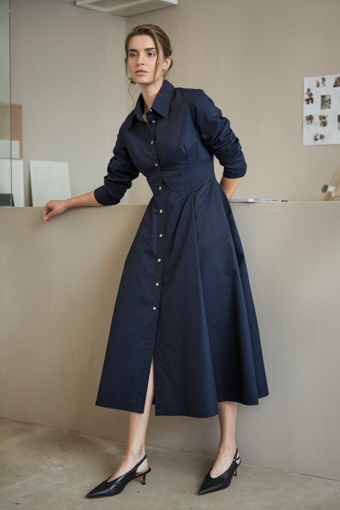 Pointed-Toe Flats with Shirt Dress