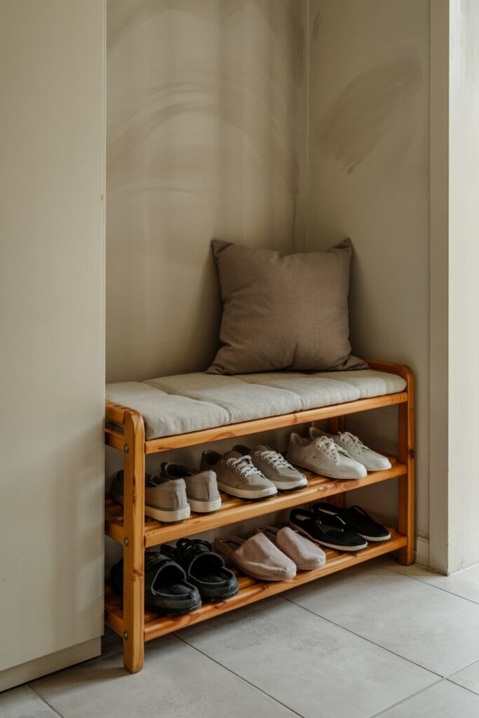 Two-Tier Shoe Rack with Seating for Small Entryways