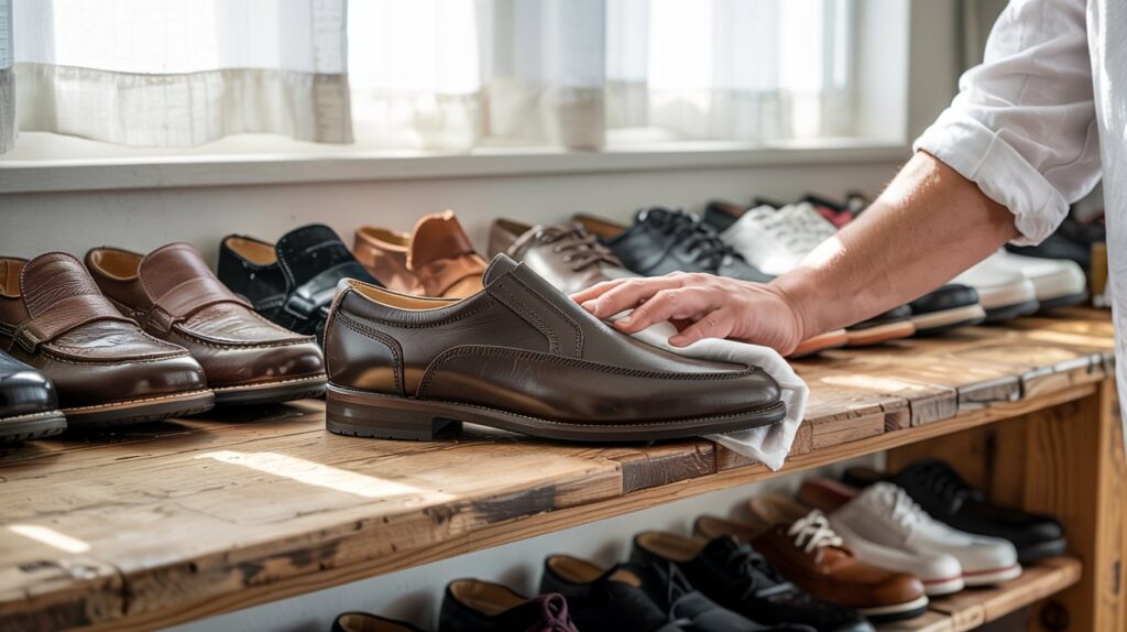 Shoes stored properly or being wiped clean
