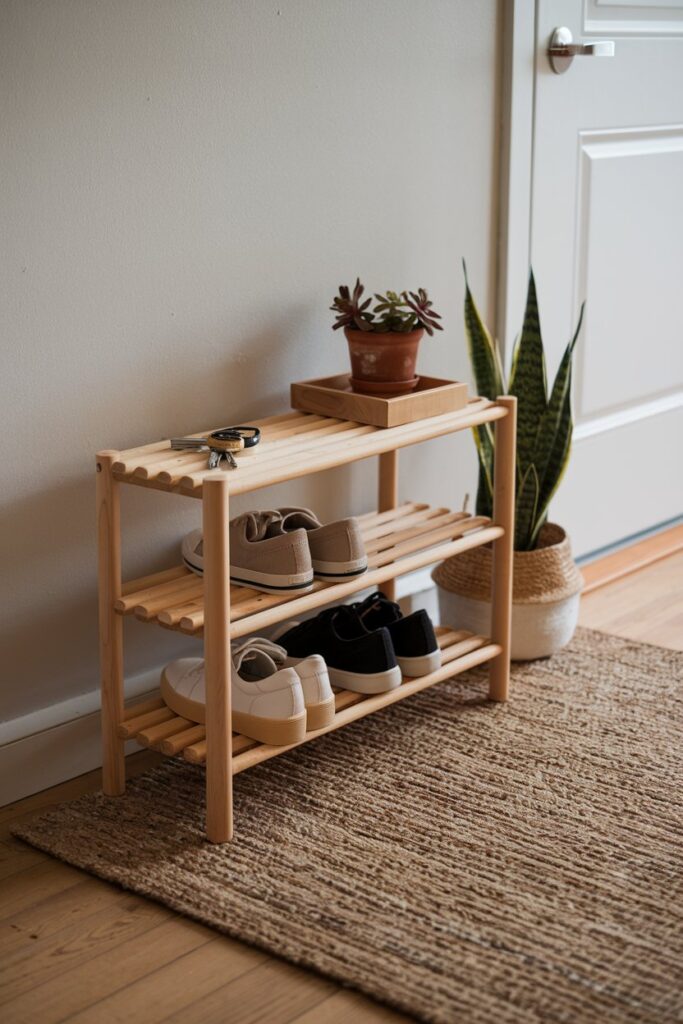 Slim Wooden Shelf That Greets You Gently