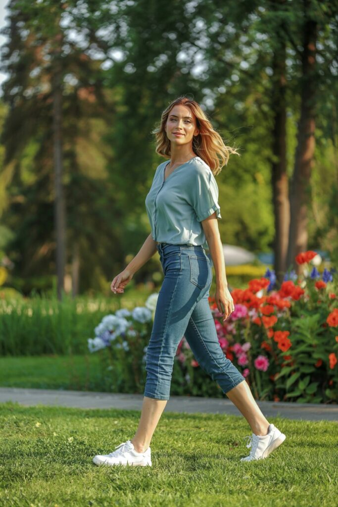 Casual Day Out with White Sneakers and Capri Pants
