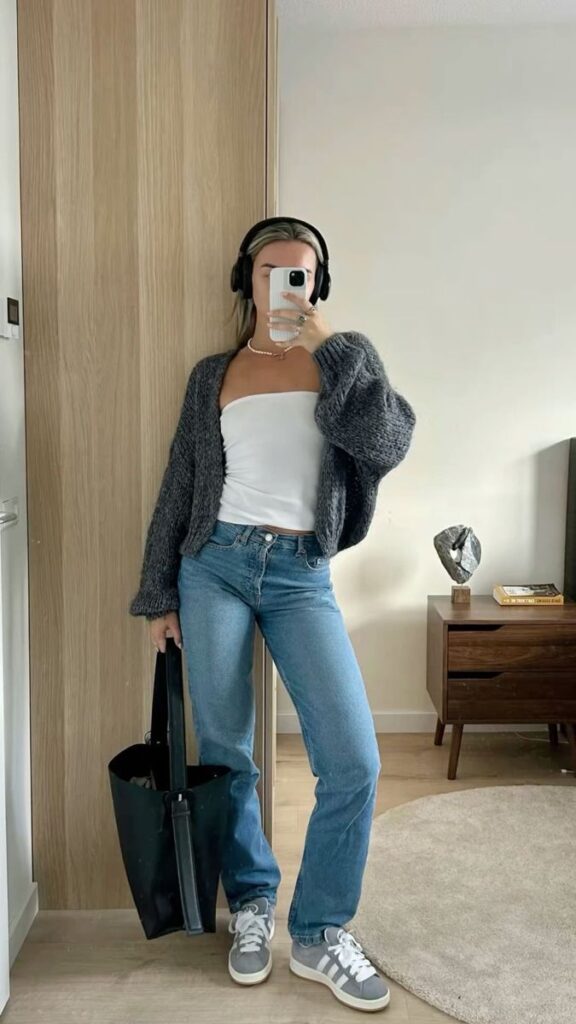 Cozy Minimal Look with Adidas Campus 00s and Blue Jeans