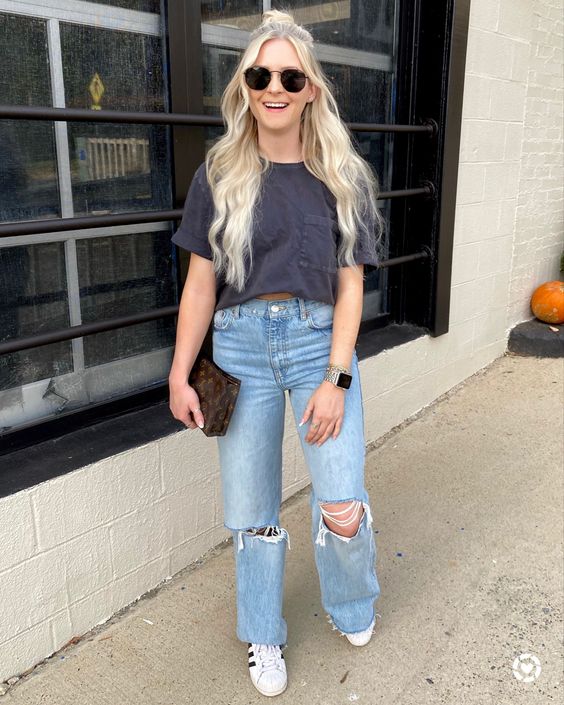 Easy Casual Cool with Ripped Jeans & Superstars