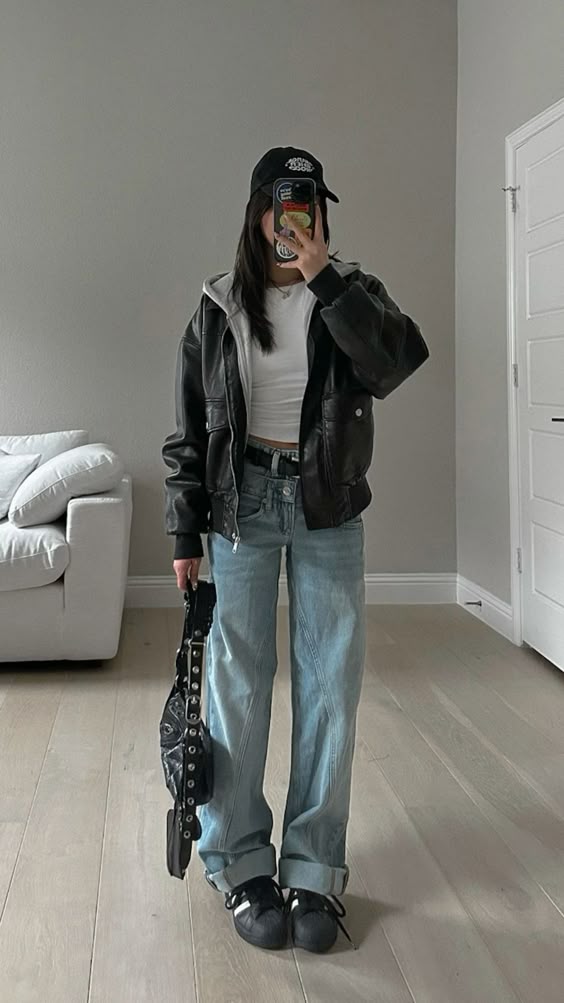 Effortless Street Edge with Leather Layers & Superstars