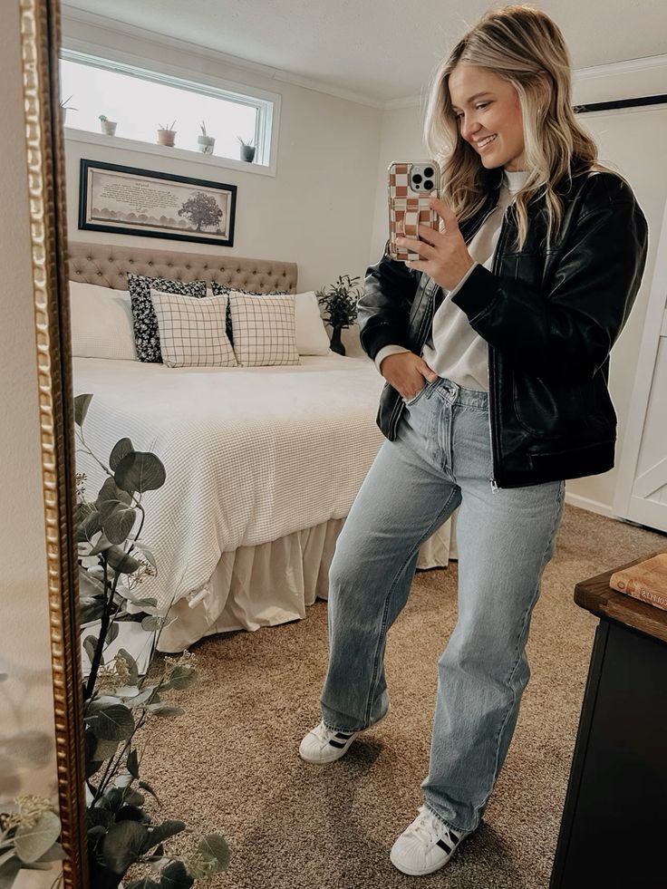 Cozy Everyday Layers with Leather & Superstars