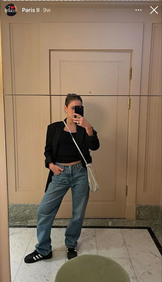 Chic Parisian Minimal with Black Superstars