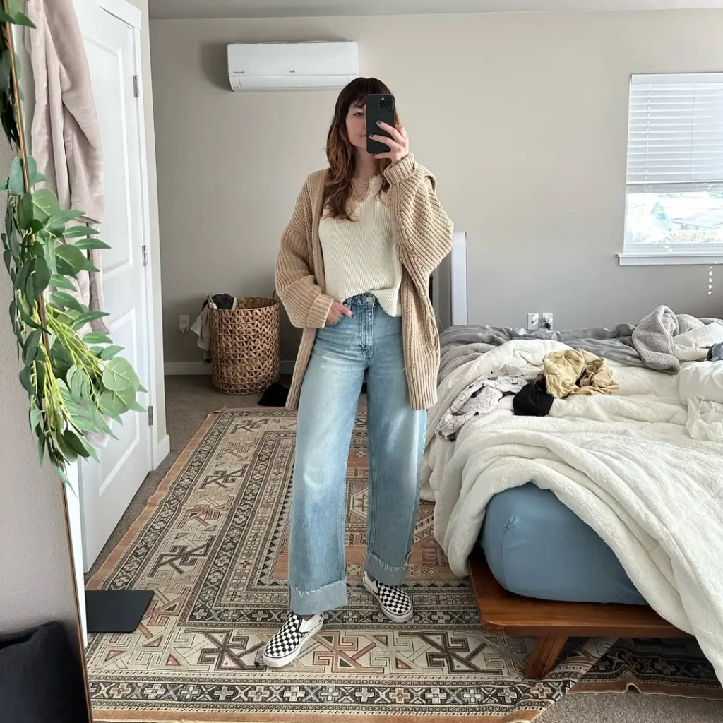 Barrel Leg Jeans and Slip-Ons