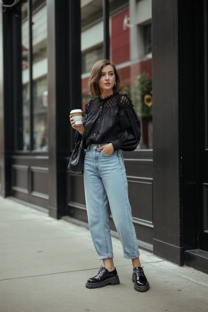 Black Frill Top + Chunky Shoes