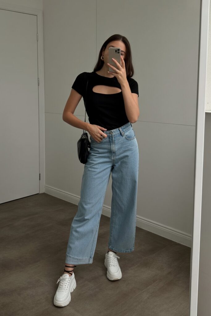 Black Cutout Top + Upscale Heels or Sneakers