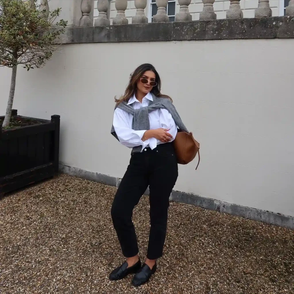 Black Loafers with Dark Jeans Smart Layered Outfit