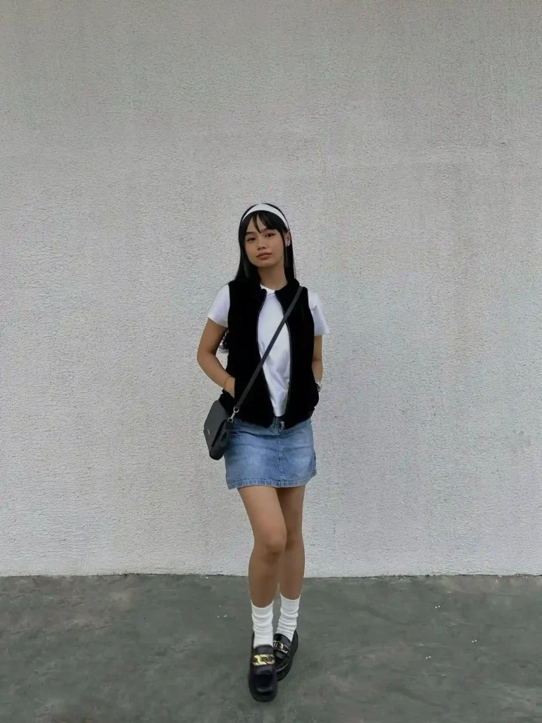 Minimal Street Charm with Loafers and a Jean Skirt