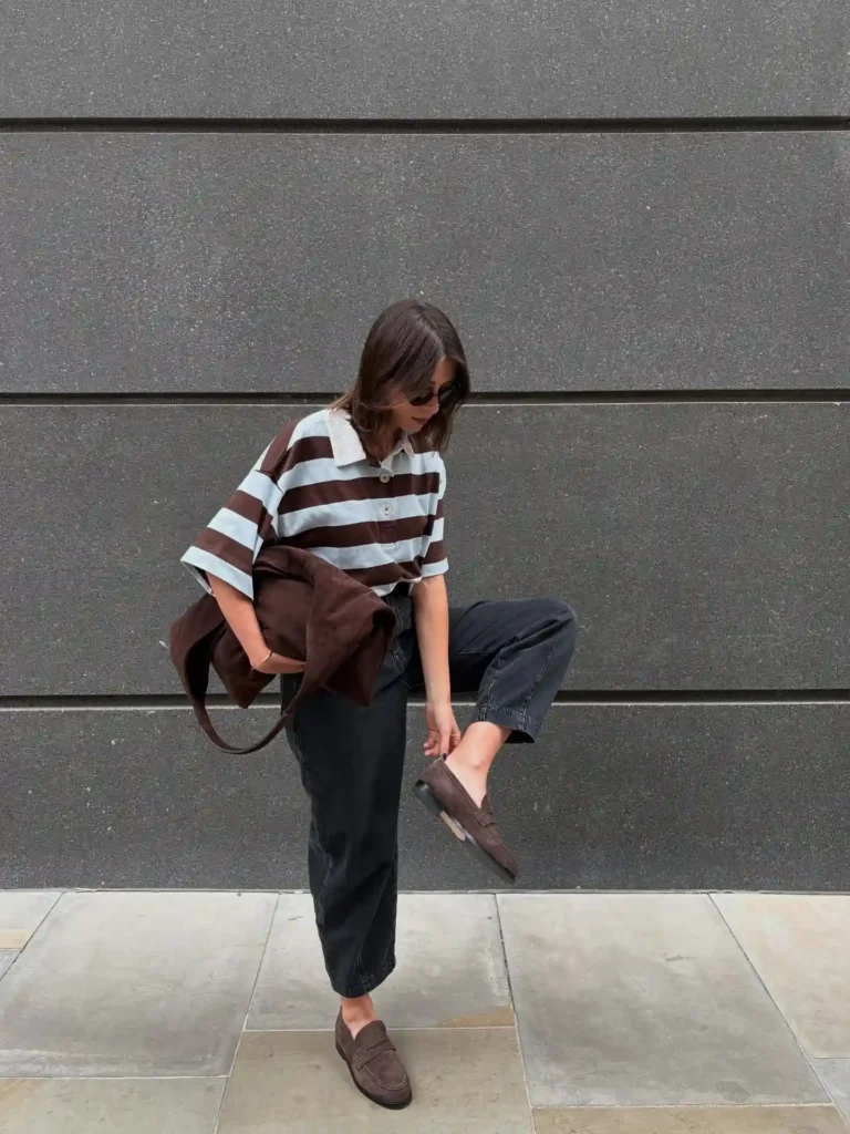 Brown Loafers with Dark Ankle Jeans Casual Outfit