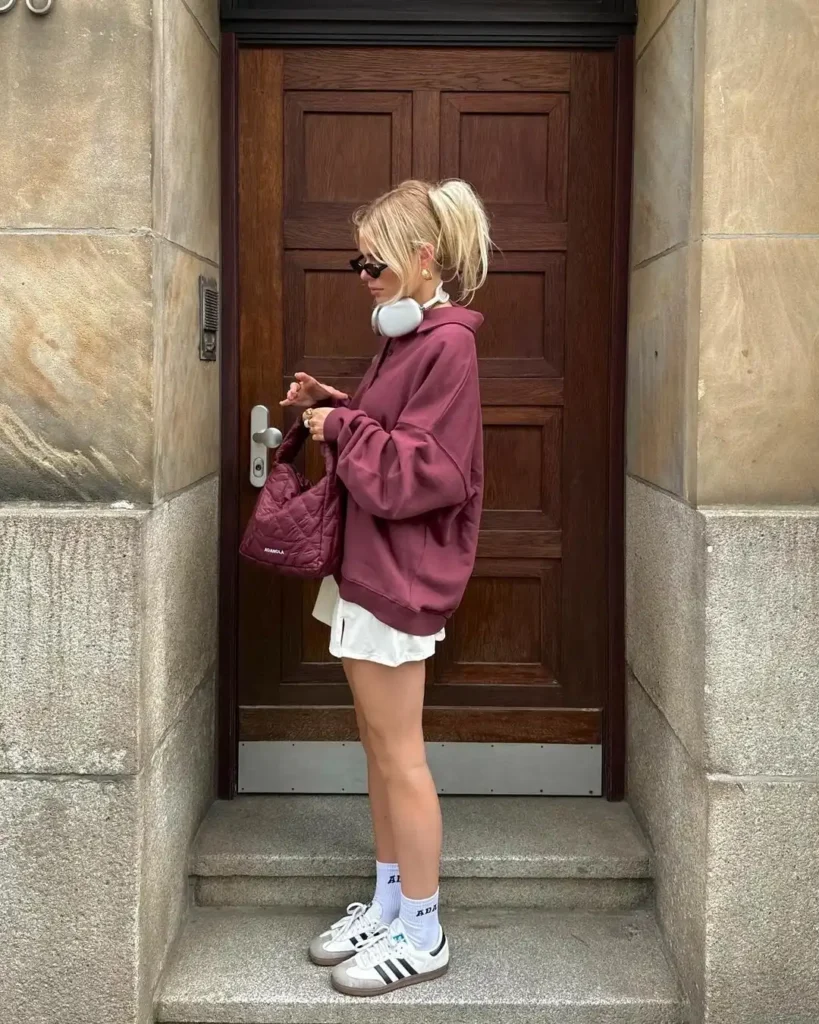 Adidas Samba with Oversized Hoodie and White Shorts
