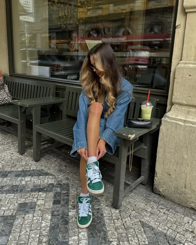 Denim on Denim with a Pop of Green