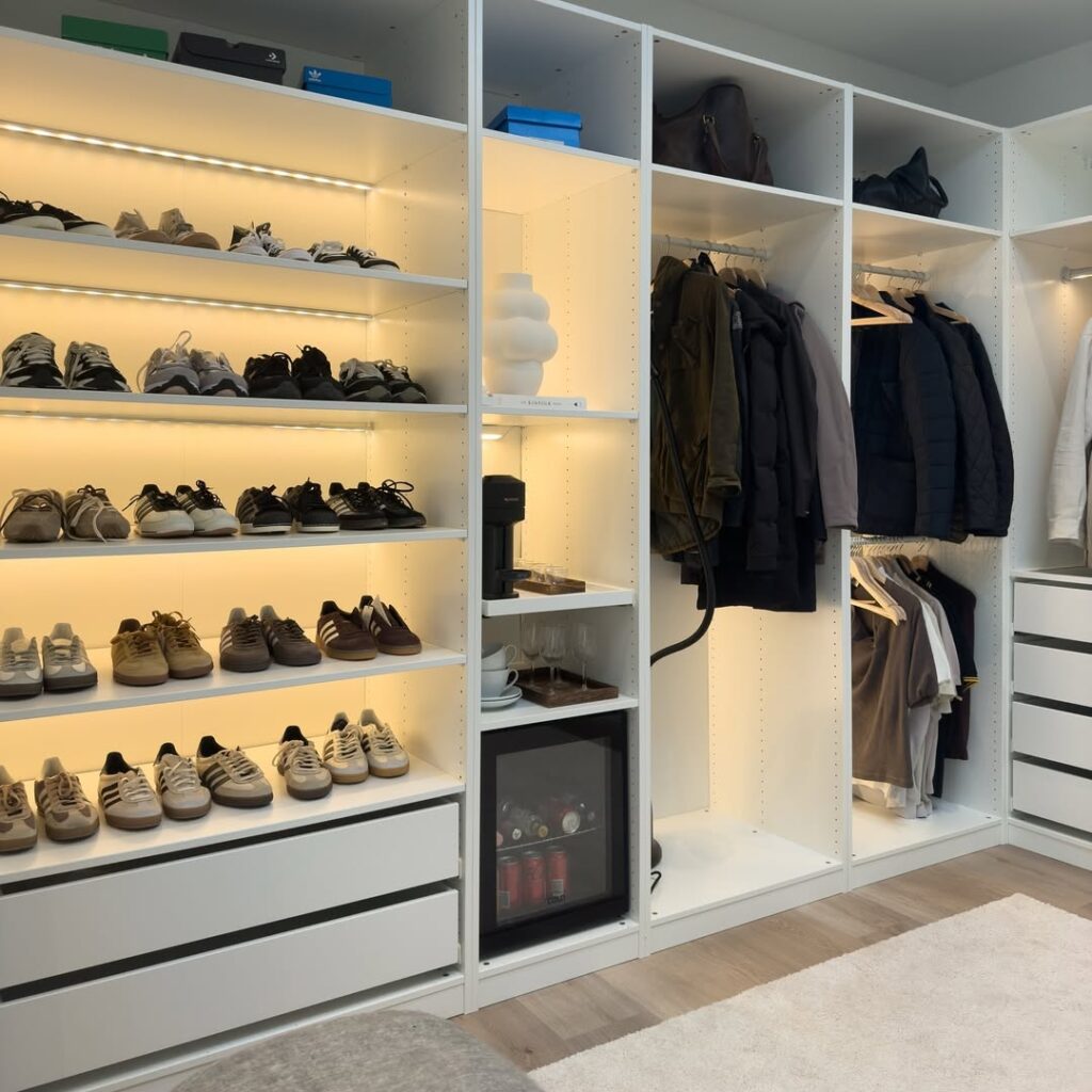 Built-In Shoe Wall with Integrated Lighting