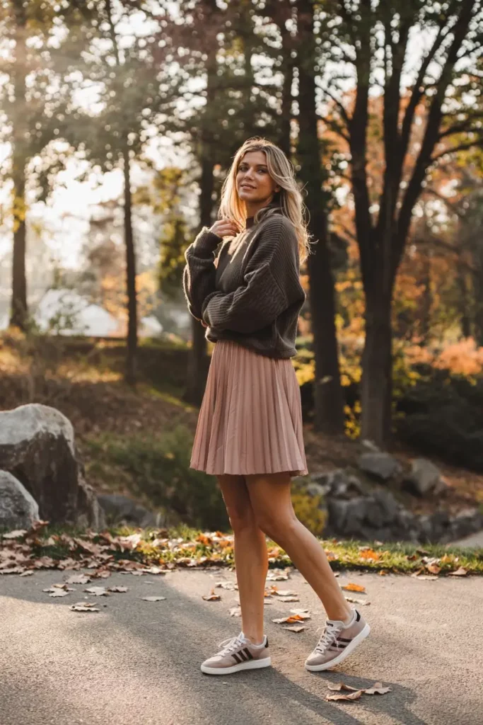 Make a statement with a leopard print jacket and classic blue jeans. Pink Gazelle Bolds add a bold, playful touch, while a small bag keeps it chic