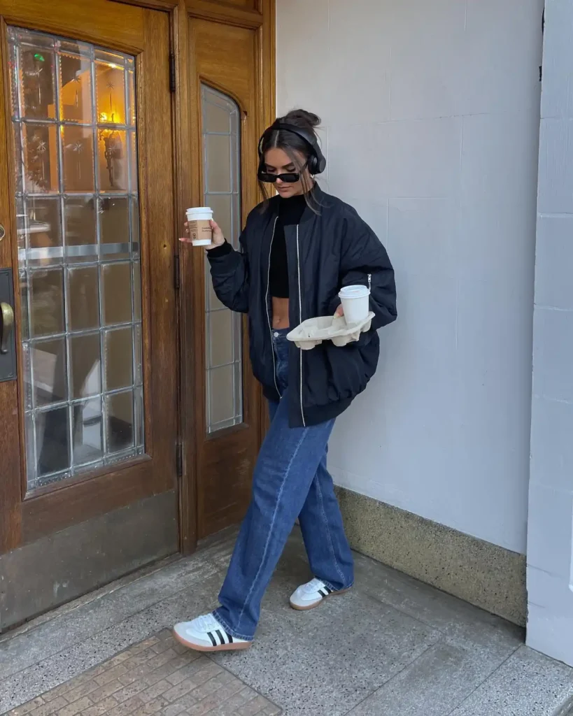 Adidas Samba with Straight Jeans and Oversized Bomber