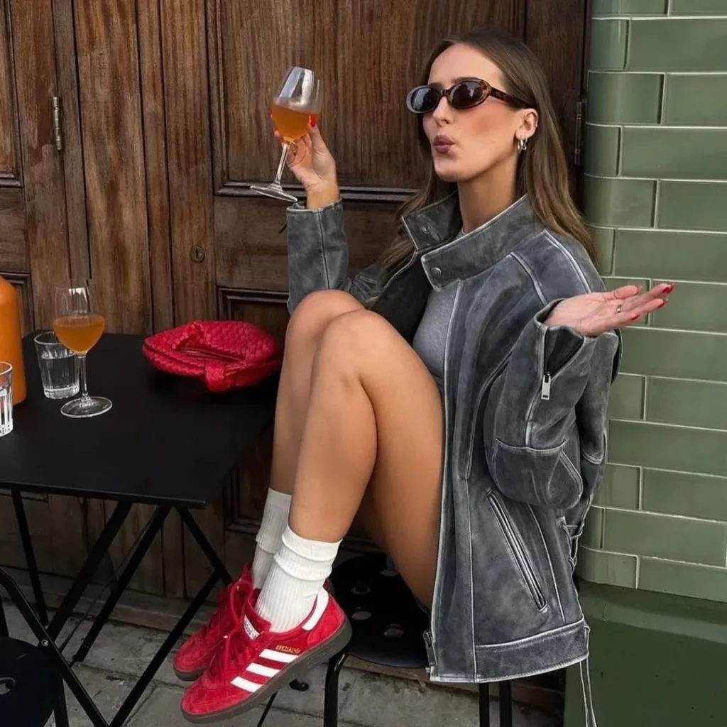  Oversized Leather Jacket + Crew Socks + Red Spezials