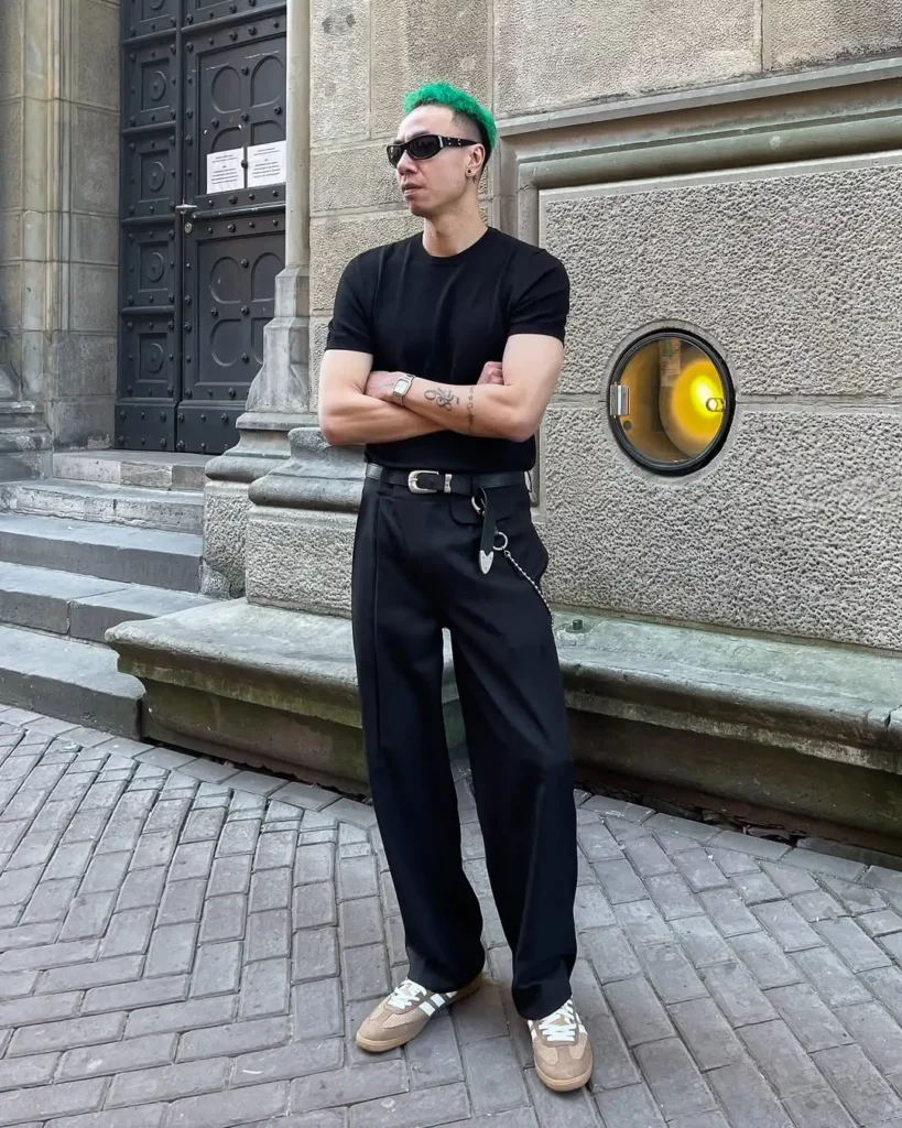 All-Black Fit with Tan Sambas