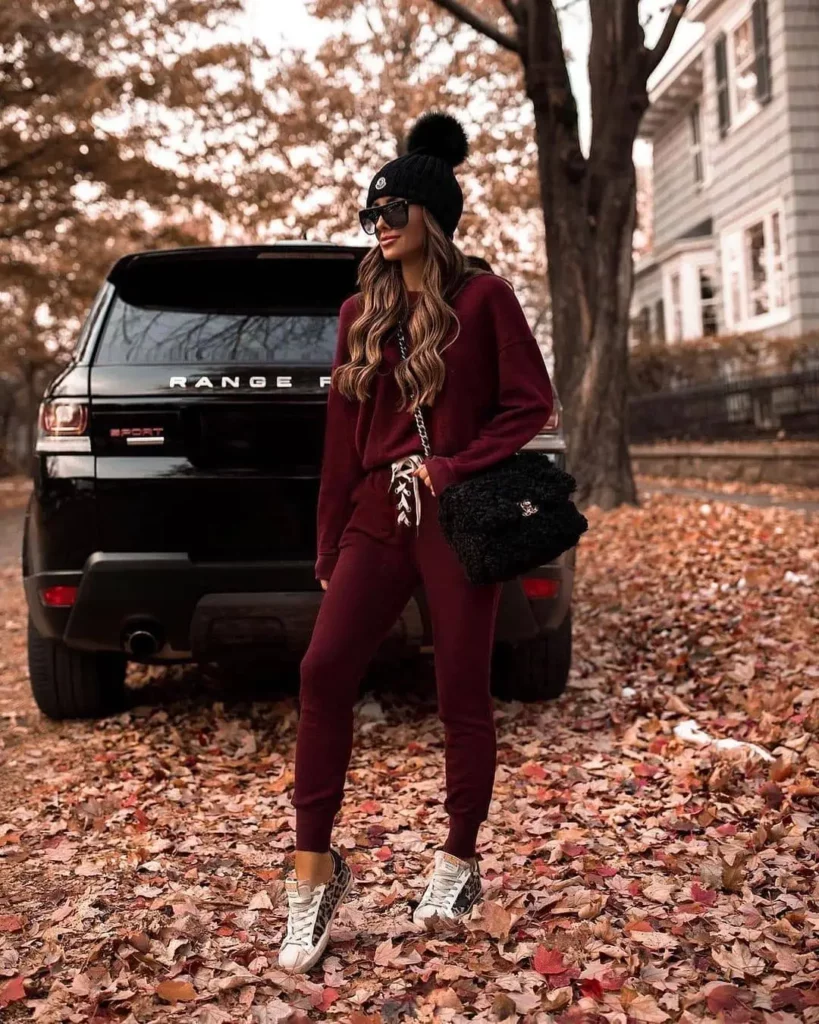 Burgundy Jogger Set + Printed Sneakers