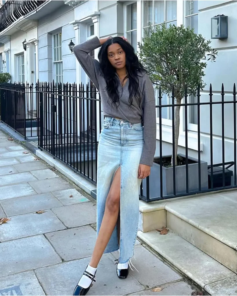 Chic in Denim Skirt + Mary Janes