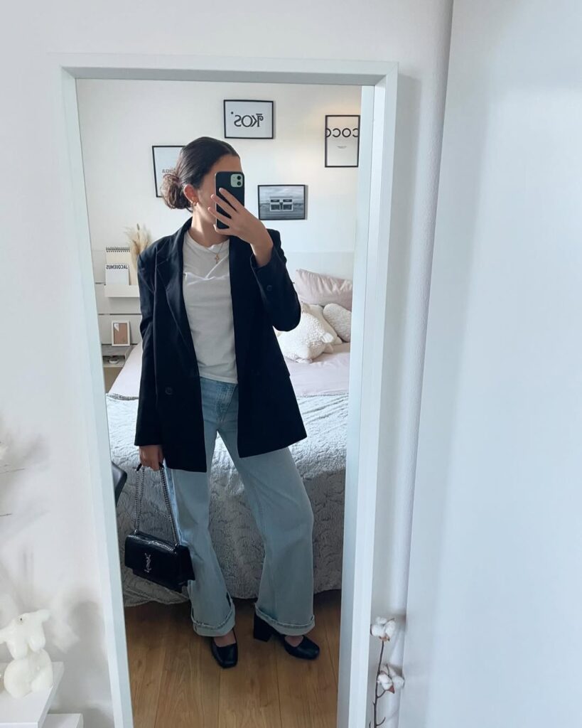 Smart Casual Chic with a Blazer and Wide-Leg Jeans