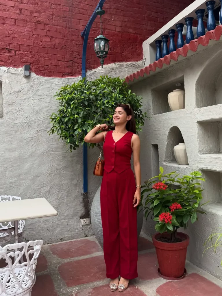 Red Co-ord Set + Metallic Embellished Flats