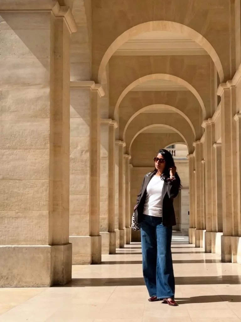 White Tee + Dark Blazer + Wide-Leg Jeans + Burgundy Flats
