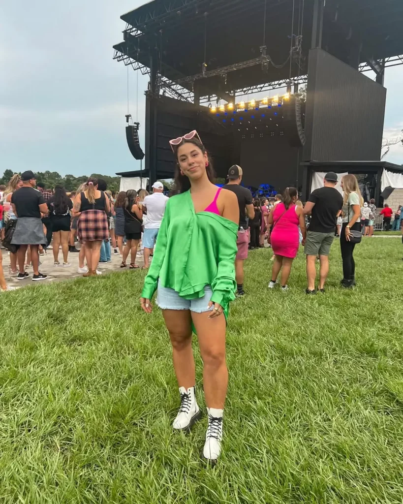 Oversized Satin Shirt + Pink Bralette + Denim Shorts + Combat Boots