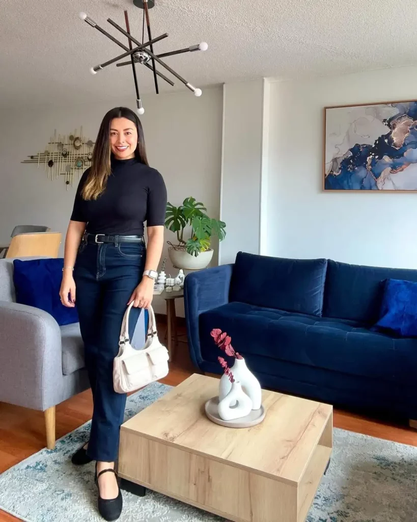 All-Black Elegance with Mary Janes and Dark Wash Denim